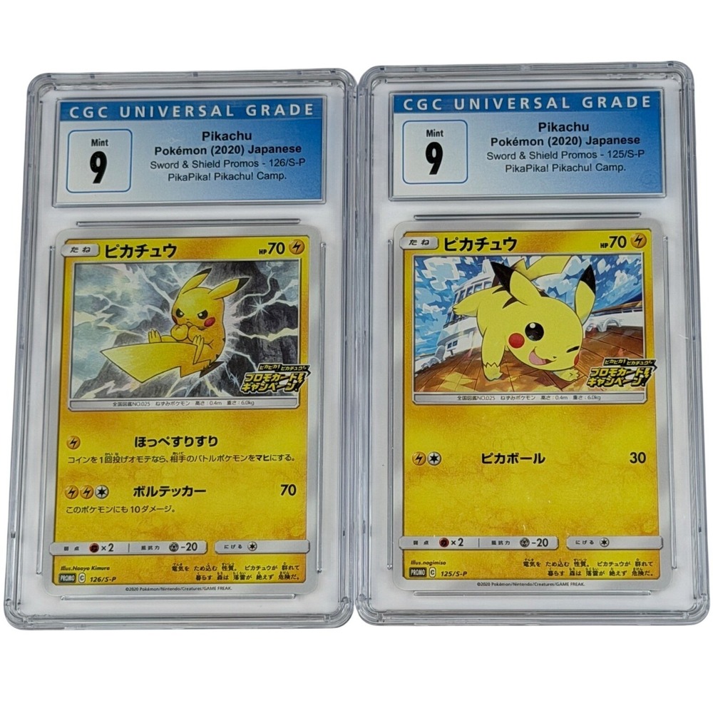 Pokemon Sword & Shield Promo Pikachu 125/S-P + 126/S-P Pikachu Camp Promo CGC 9